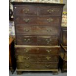 A Georgian III mahogany chest on chest having two short over six long graduated drawers,