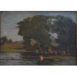 Atkinson - 'Summer evening at the Mill Pond', Irish landscape with figures, oil on canvas,