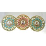 Three mid 19th century Sevres porcelain shaped cabinet plates,