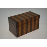 A 19th century rosewood and satinwood 'stripe' twin caddy box with lidded interior