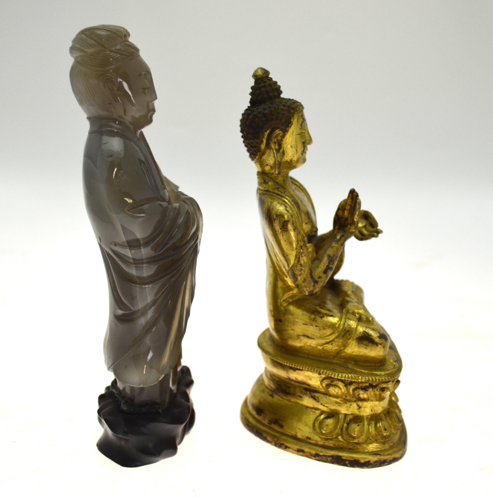 A Chinese gilt bronze 18th century seated figure of Buddha, - Image 2 of 8