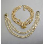 A large collection of vintage simulated pearl necklaces, chokers and bracelets,