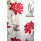 A pair of contemporary natural linen effect ground lined and inter-lined curtains with red floral