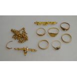 A small quantity of 9ct and yellow metal old gold, approx 15g all in,