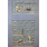 Two Chinese silk panels, pale blue ground,