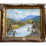 Donald F Campbell - Australian water and bridge view, oil on board, signed lower right,