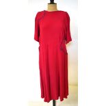 A 1940s heavy grained crepe red/white polka dot dress 51 cm across chest,