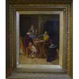 C Costa - Interior scene with three men gambling, oil on canvas, signed lower right,