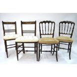 A pair of 19th century polychrome decorated ebonised cane seat chairs to/w a Victorian gilt