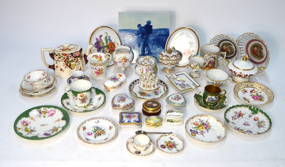 A quantity of Dresden and other ceramics including: a Crown Staffordshire,