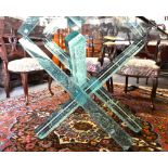 A substantial contemporary design plate glass dining table,