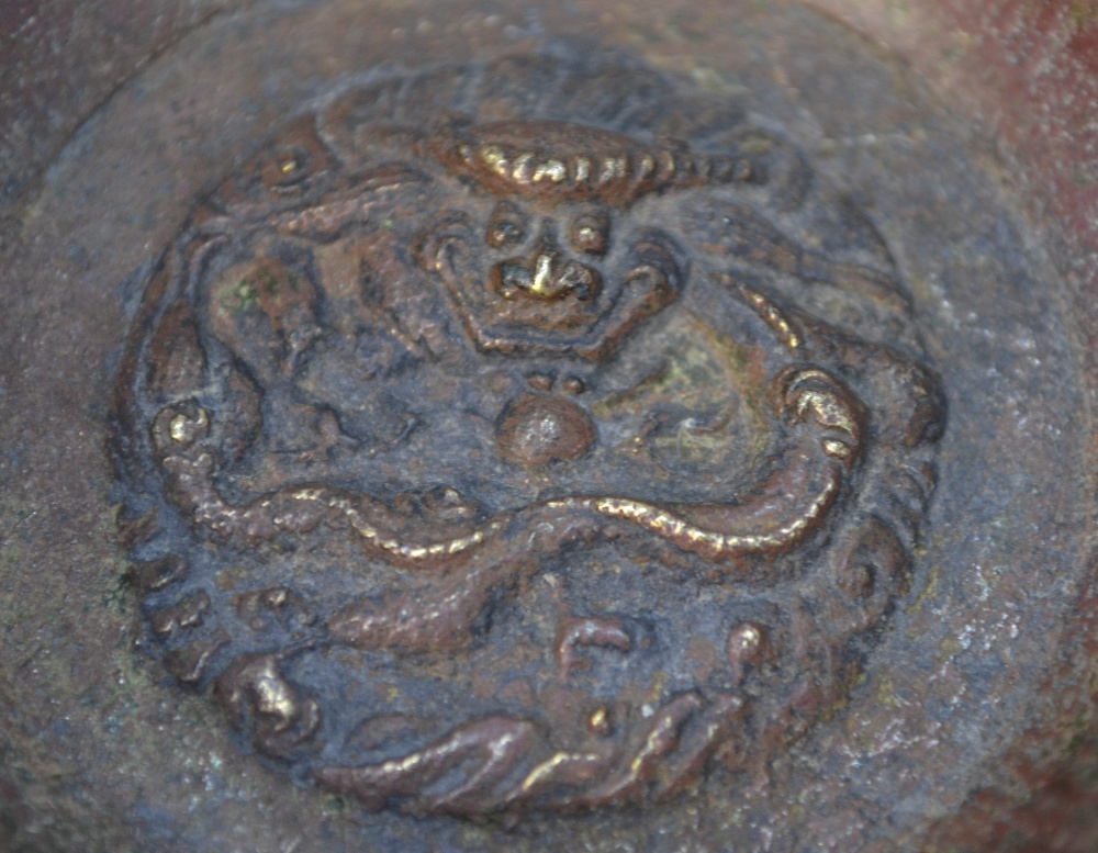 A small gilt metal tripod incense burner with two handles, - Image 5 of 5