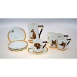 An elegant Royal Doulton, 'Reynard the Fox' part coffee service, comprising: a milk jug,