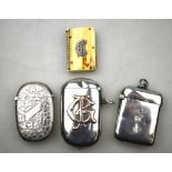 A late Victorian silver vesta/sovereign/stamp-case with applied gilt monogram 'JG', William Neale,