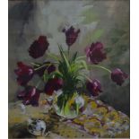 Gillian Goodheir - 'Purple Tulips', still life with flowers, acrylic,