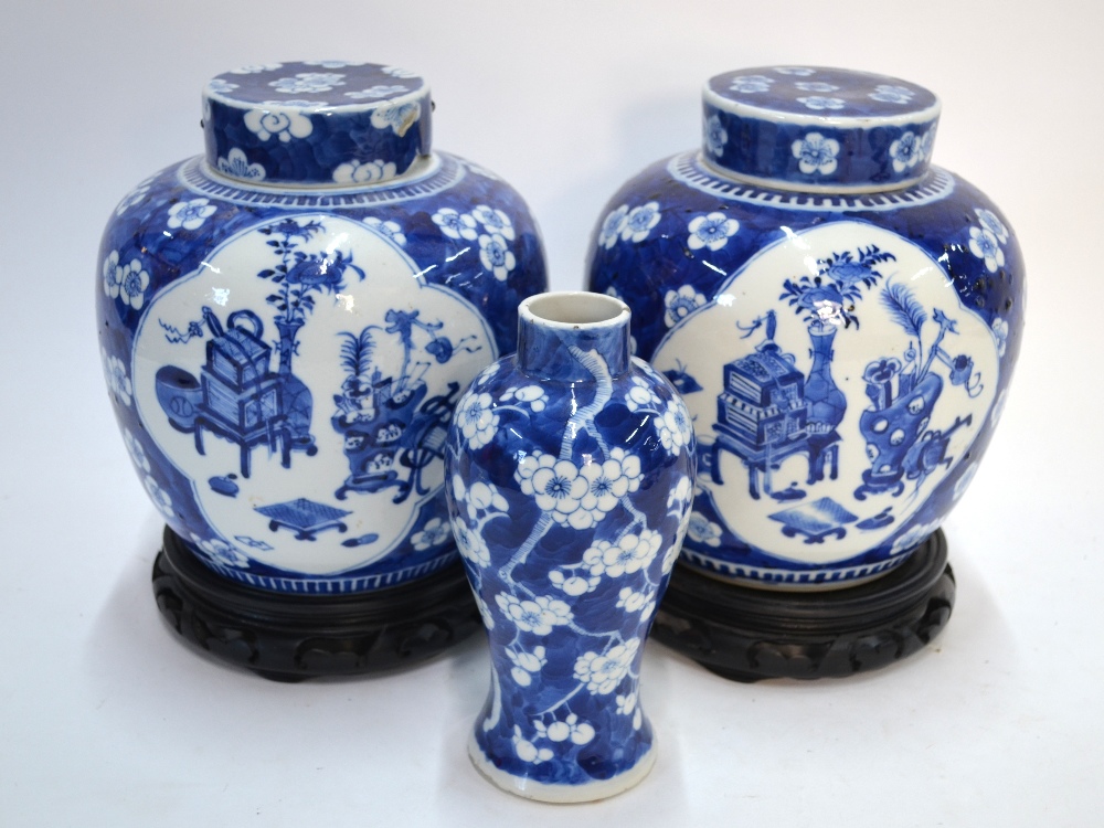 Three blue and white Chinese vases, all with Kangxi four-character marks, - Image 6 of 8