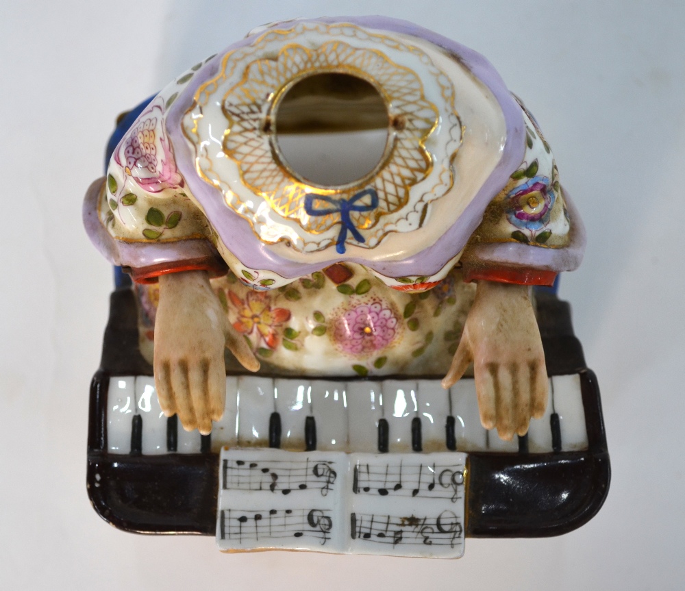 A Dresden-style Chinoiserie figure of a seated piano player with articulated head and arms, - Image 7 of 9