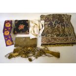 A quantity of Indian and other assorted textiles included beaded velvet cap