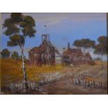 L Grant? - 'Eureka Stockade', Australian gold-digging view, oil on board, signed lower right,