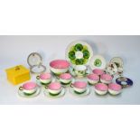 Minton Victorian part tea service moulded with large green lily pads comprising: cake plate, bowl,