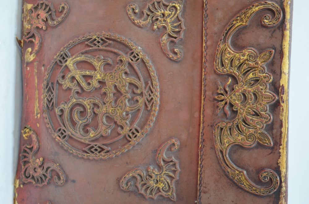 A Chinese red leather chest and cover of rectangular form, - Image 2 of 12