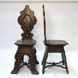 A pair 19th century North Italian hall chairs profusely inlaid with ivory/bone (2)