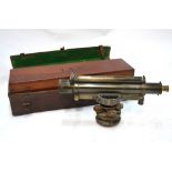 Troughton & Simms lacquered brass surveyor's level in mahogany box and leather outer case,