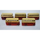 Five un-boxed Dinky Toy 29 Double Decker buses in cream and red livery (5) Condition