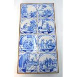 A set of eight blue and white Dutch Delft tiles depicting scenes from the New Testament, 12.5 x 12.