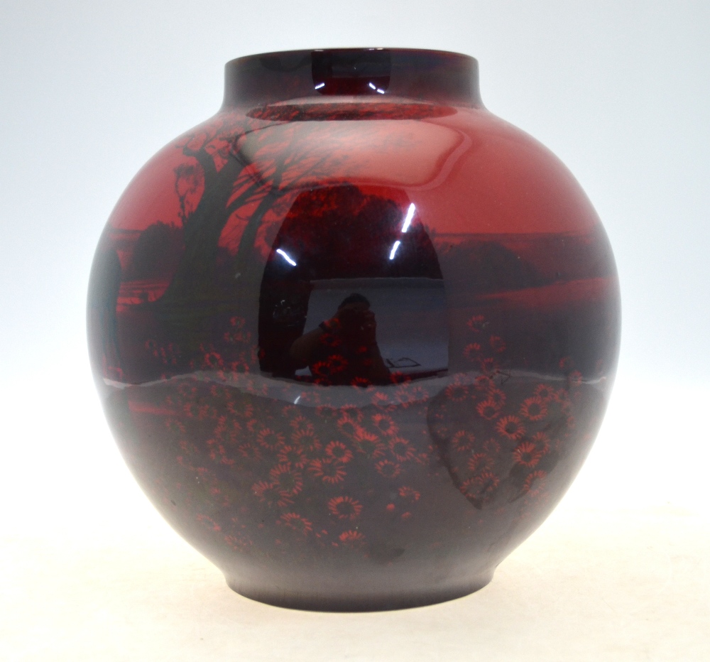 A large Royal Doulton flambe-red, glazed oviform vase,