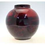 A large Royal Doulton flambe-red, glazed oviform vase,