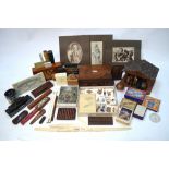 A quantity of vintage stationery, coins, old parlour games, cigarette cards, etc.