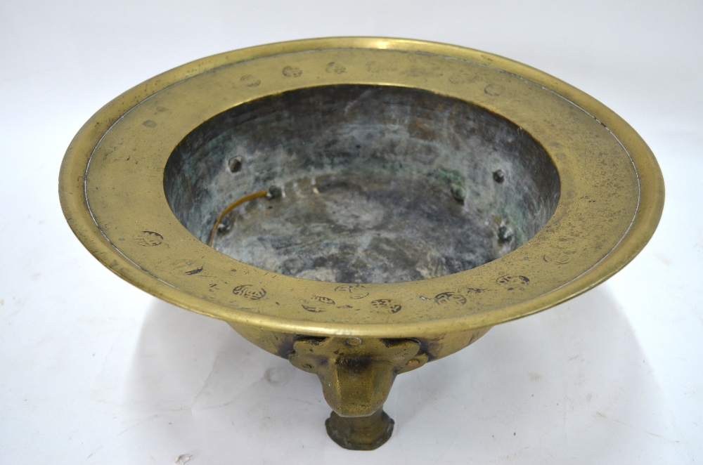 A brass or metal alloy tripod incense burner of circular form, - Image 3 of 6