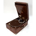 The Gramophone Co Ltd, a mahogany cased 'His Master's Voice' branded portable gramophone,