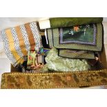 A pair of vintage pale green heavy satin bed covers with pair of darker green pillowcases,