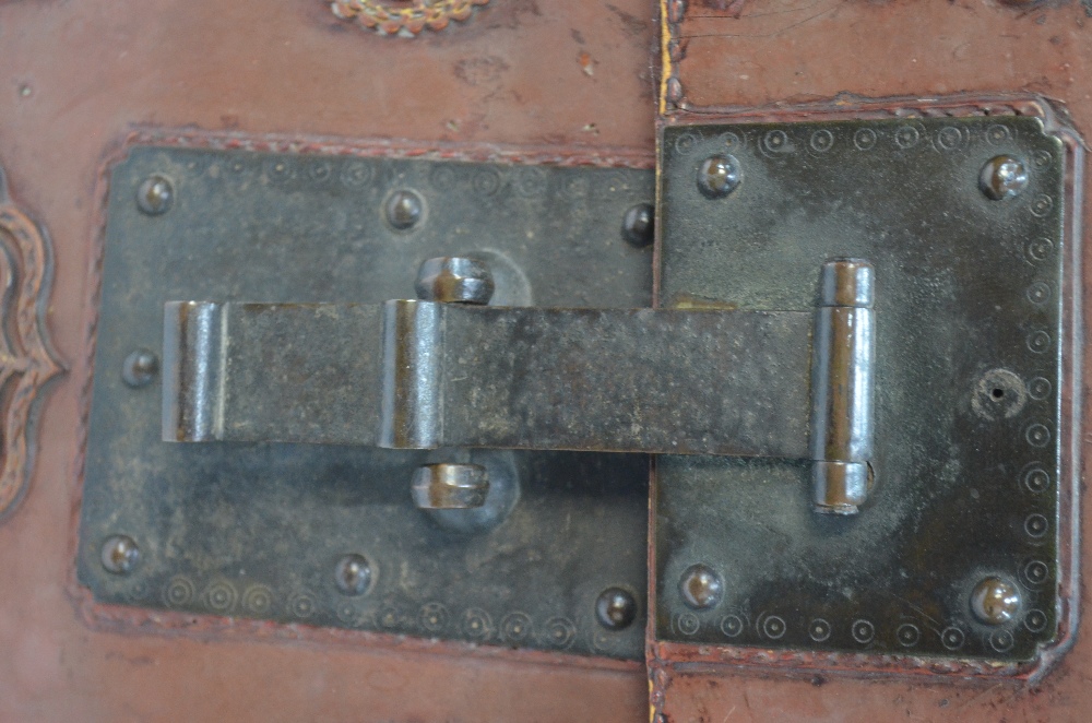 A Chinese red leather chest and cover of rectangular form, - Image 10 of 12