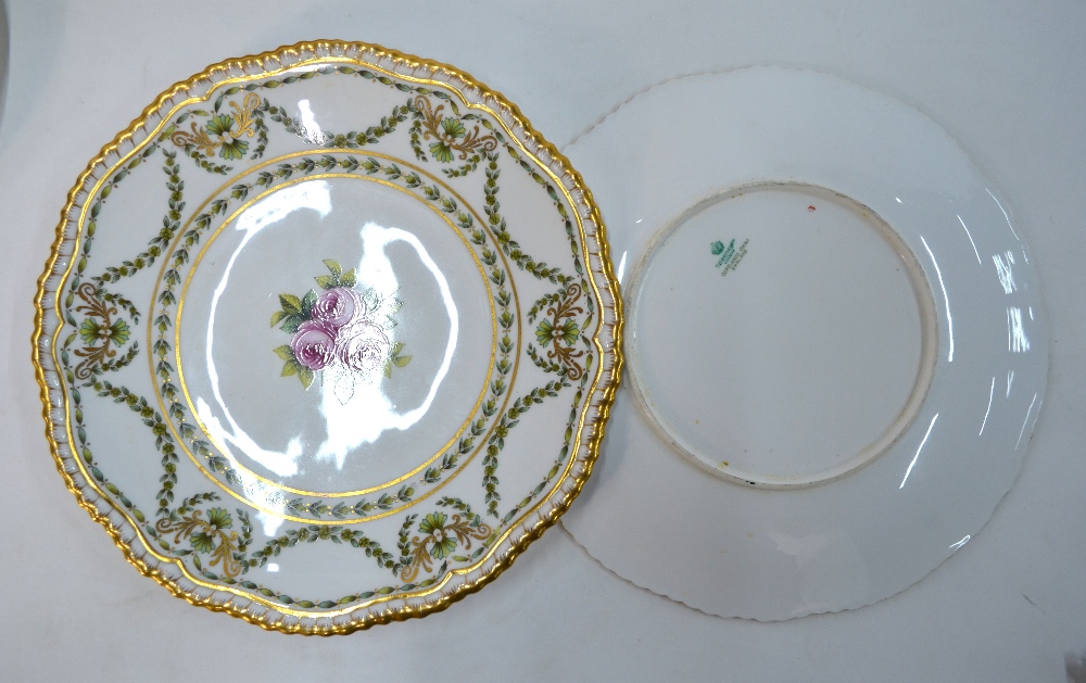 A Victorian porcelain dessert service comprising four tazzas and ten plates, - Image 2 of 7