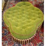 A button upholstered green and crimson edged centre stool,