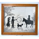 After Edouard - a paper silhouette cut out group of children with dog and pony with grey-wash