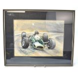 Kenneth Aitken, a pastel, 1960s racing car,