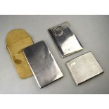 Three silver cigarette cases:- engine-turned hip-pocket case,