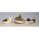 Four Royal Crown Derby gold stopper Imari decorated paperweights comprising a Black Swan - limited