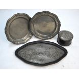 A pair of pewter dishes and two pairs of Art Nouveau metalwork [4]