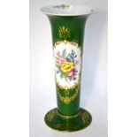 A Dresden, green-ground trumpet vase,