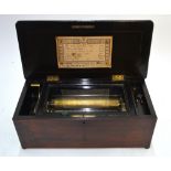 A 19th century Swiss inlaid rosewood six-air lever-wound cylinder musical box,