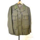 A French Artillery O/R's khaki wool tunic and trousers, circa 1940,