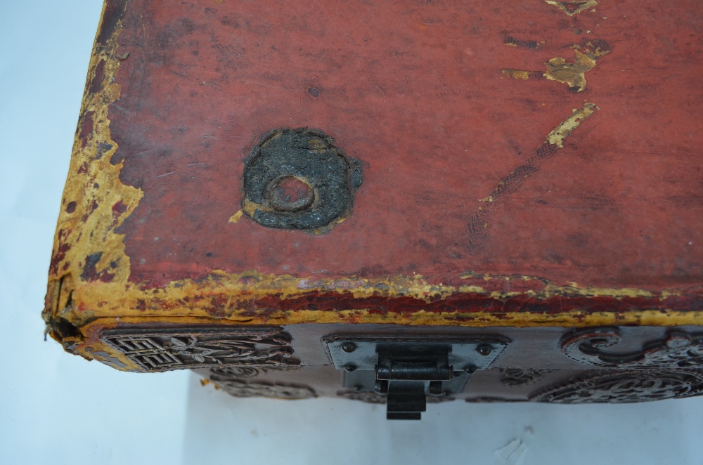 A Chinese red leather chest and cover of rectangular form, - Image 8 of 12