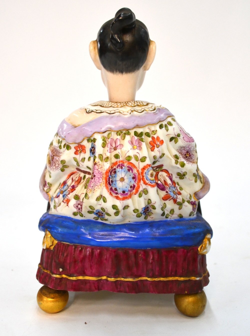 A Dresden-style Chinoiserie figure of a seated piano player with articulated head and arms, - Image 5 of 9