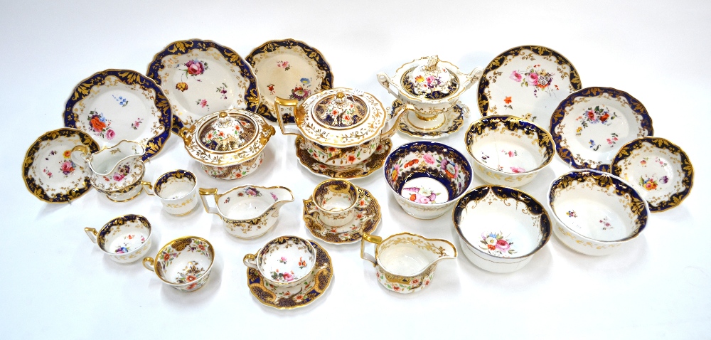 Ridgway tea and dessert wares decorated in mazarine blue and gilt with handpainted floral displays, - Image 2 of 6