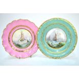 Two Derby plates, both seascapes,